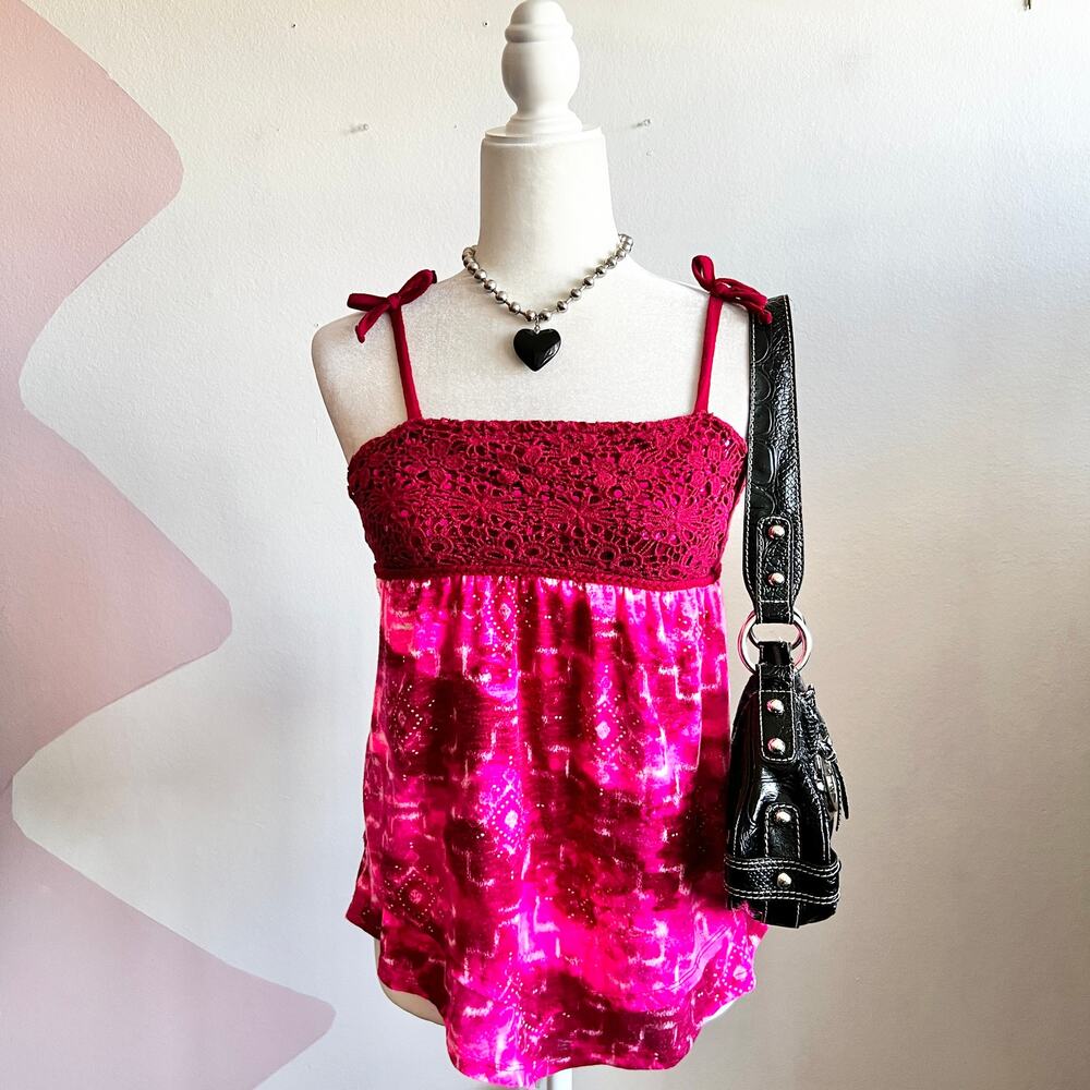 Justice Womens Pink Crochet Babydoll Top Size XS Y2K 2000s Soft Girl